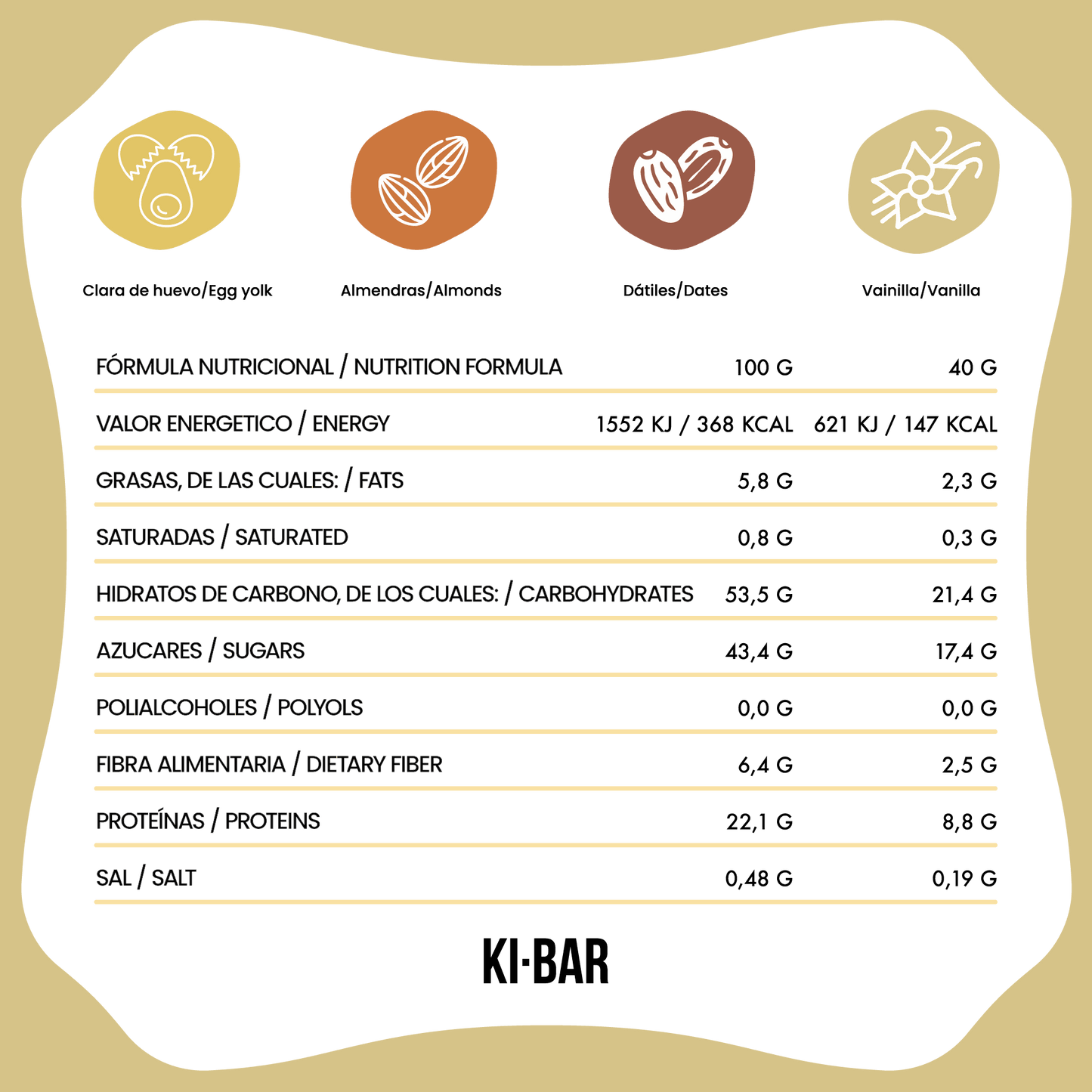 Caja KI-BOX Mix con 15 unidades de barras naturales sabor Cacao, Coco, Manzana, Vainilla y Café