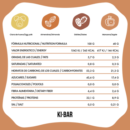 Caja KI-BOX Mix con 15 barritas energéticas naturales de cacao, coco, manzana, vainilla y café