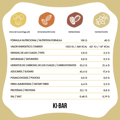 Caja KI-BOX Mix con 15 unidades de barras naturales sabor Cacao, Coco, Manzana, Vainilla y Café